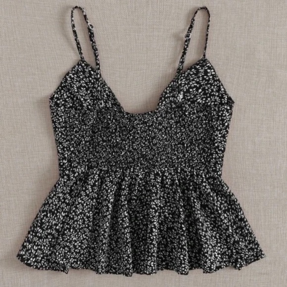 Boho Black Ditsy Floral print front tie peplum crop blouse - Picture 6 of 6